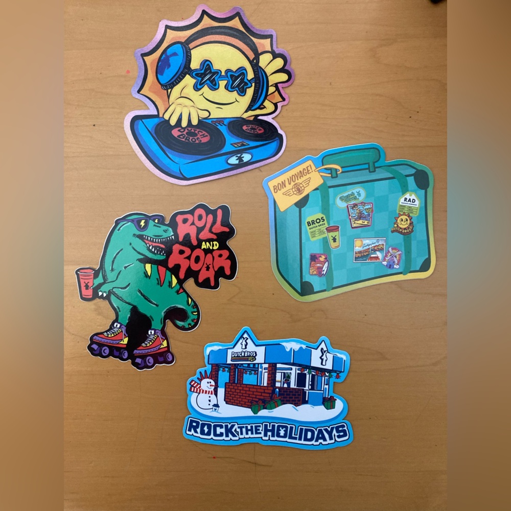 Lot of 4 Rare Hard to find Arizona Dutch Bros Christmas, Halloween stickers